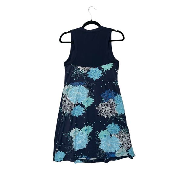 Title Nine Sleeveless Diamalete Dress Women's Sz M Blue Floral Built In Bra Mini - Picture 2 of 6